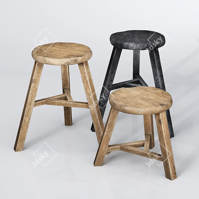 Wooden Accent Stool: Versatile and Stylish 3D model image 3