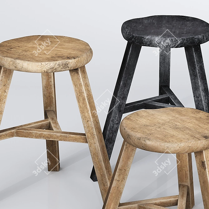 Wooden Accent Stool: Versatile and Stylish 3D model image 4