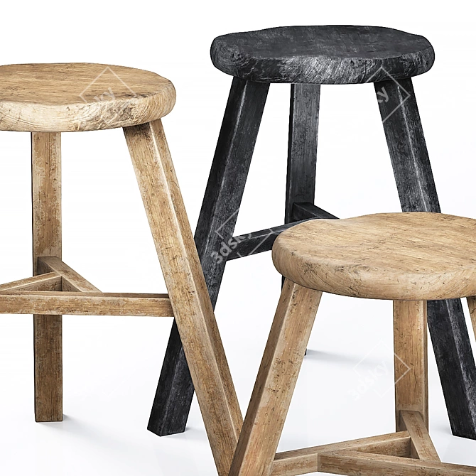 Wooden Accent Stool: Versatile and Stylish 3D model image 7