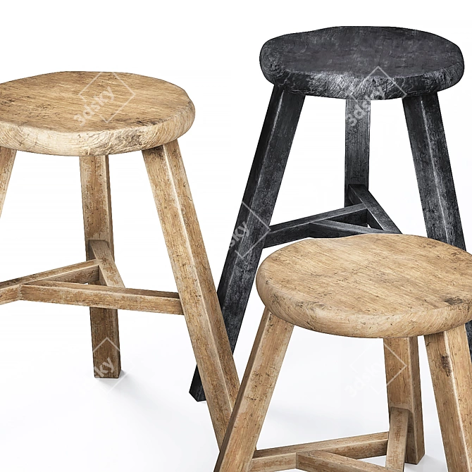 Wooden Accent Stool: Versatile and Stylish 3D model image 9