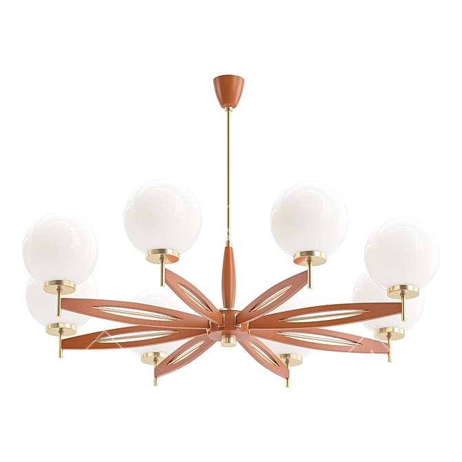 Danish Teak Glass Chandelier 3D model image 1