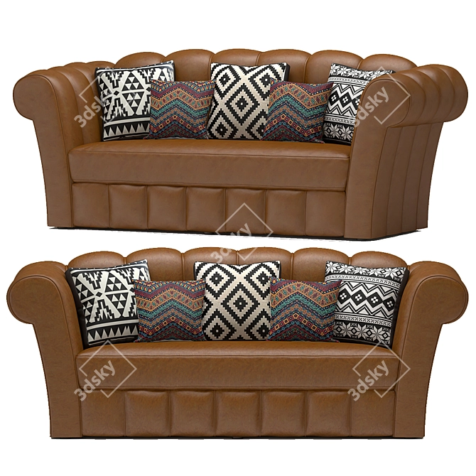 Luxurious Camel Leather Sofa 3D model image 1