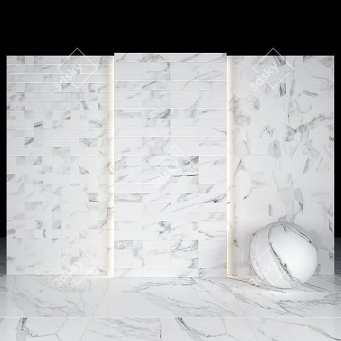 Elegant White Marble Tiles: Exquisite Luxe Finish 3D model image 3