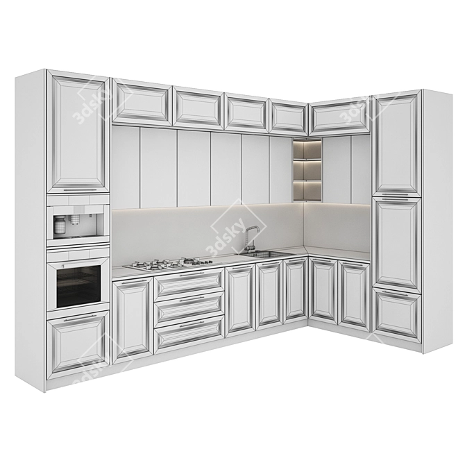 Modern Kitchen Setup - Gas Hob, Sink, Oven & Hood 3D model image 5