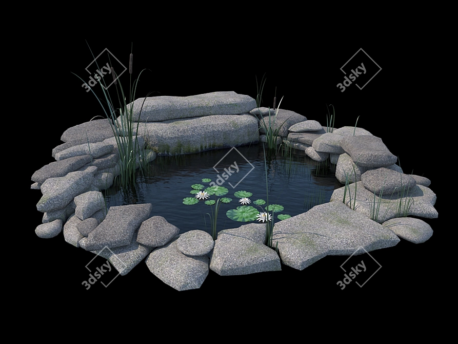 Artificial Pond with Reed and Water Lilies 3D model image 1