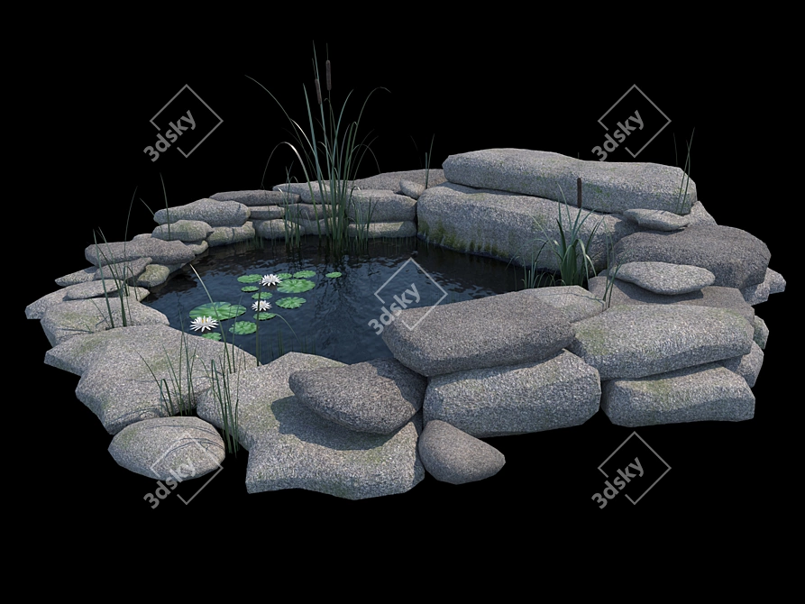 Artificial Pond with Reed and Water Lilies 3D model image 2