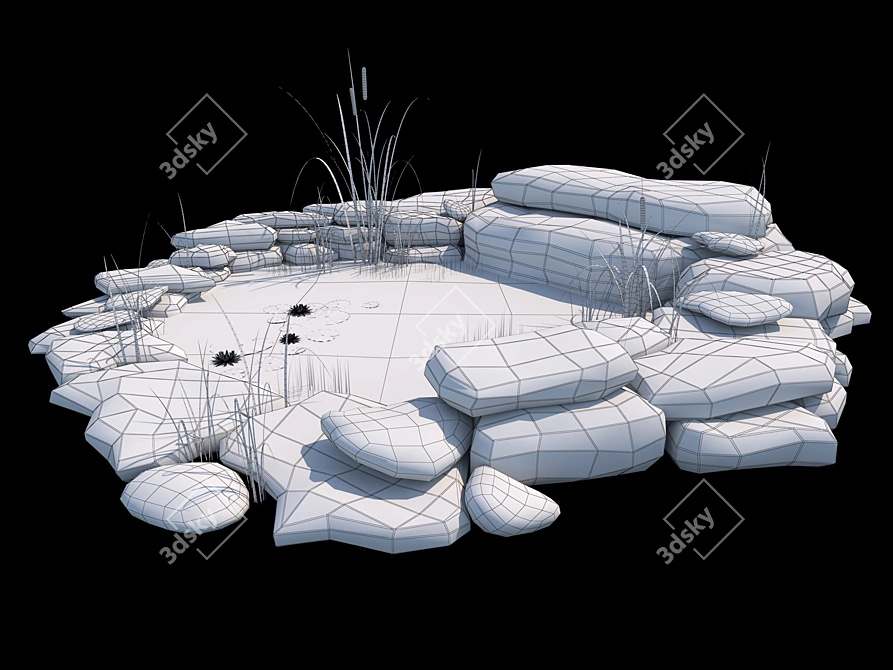 Artificial Pond with Reed and Water Lilies 3D model image 3