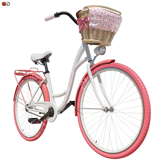 Pink Ladies Bicycle with Basket 3D model image 1