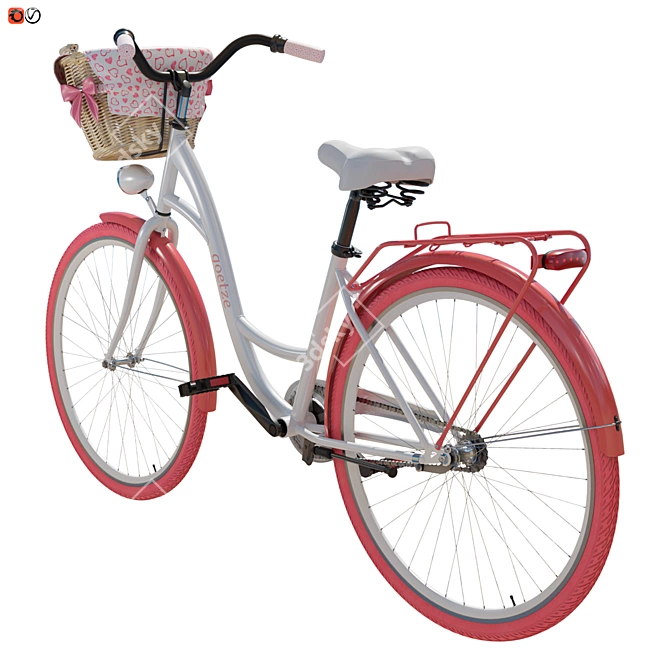 Pink Ladies Bicycle with Basket 3D model image 2