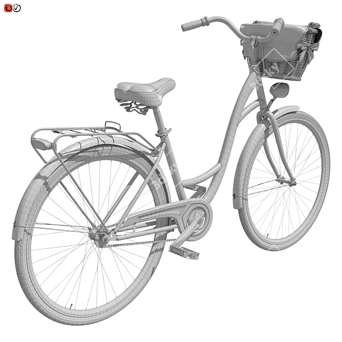 Pink Ladies Bicycle with Basket 3D model image 3