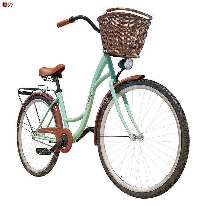 Green Ladies' Bike with Basket 3D model image 1