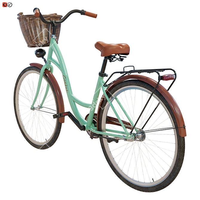 Green Ladies' Bike with Basket 3D model image 2