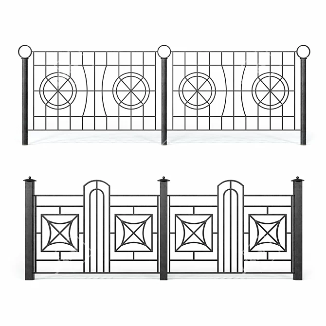 Elegant Wrought Iron Fence Set 3D model image 2