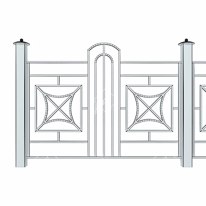 Elegant Wrought Iron Fence Set 3D model image 4