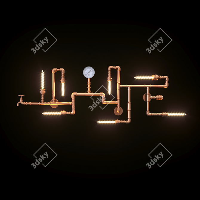 Industrial Copper Pipe Wall Lamp 3D model image 1