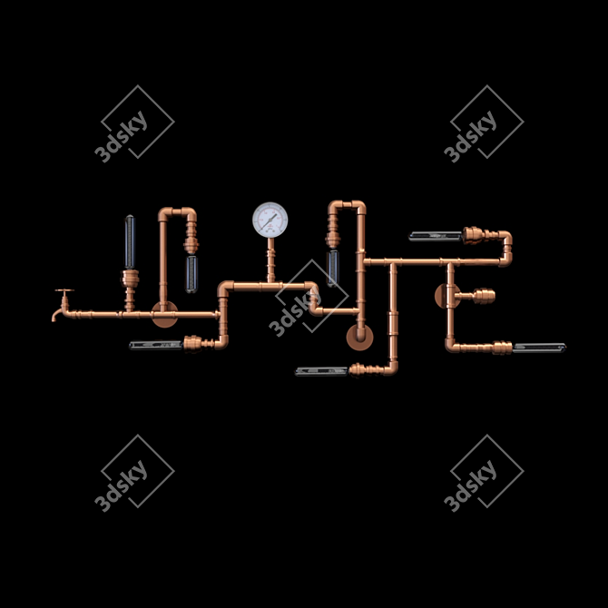 Industrial Copper Pipe Wall Lamp 3D model image 2