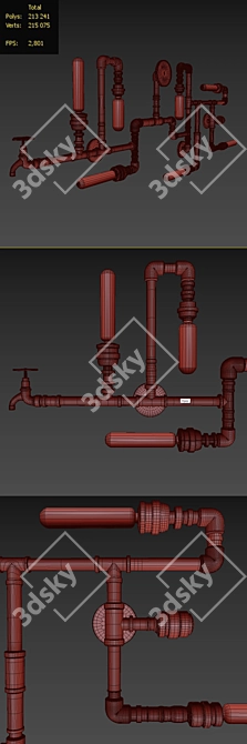 Industrial Copper Pipe Wall Lamp 3D model image 3