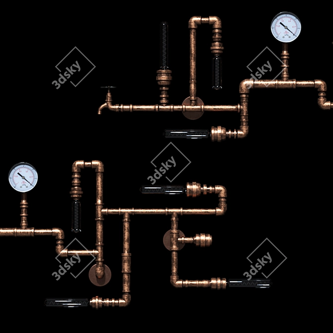 Industrial Copper Pipe Wall Lamp 3D model image 4