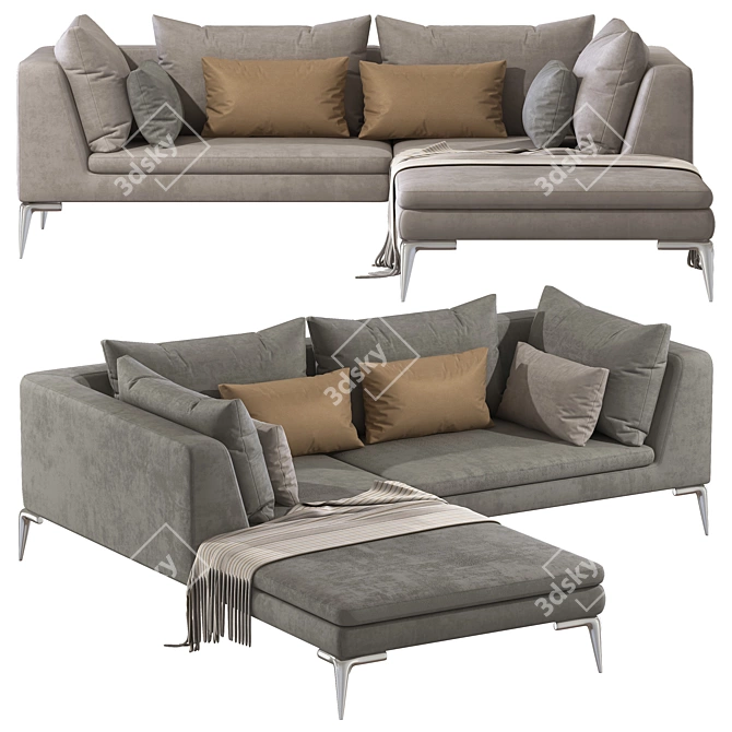 Stylish Charles Large Fabric Sofa 3D model image 1