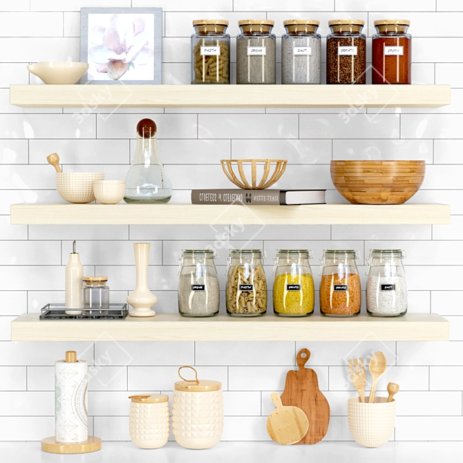 Essential Kitchen Set: Spices, Jars, Dishes 3D model image 1