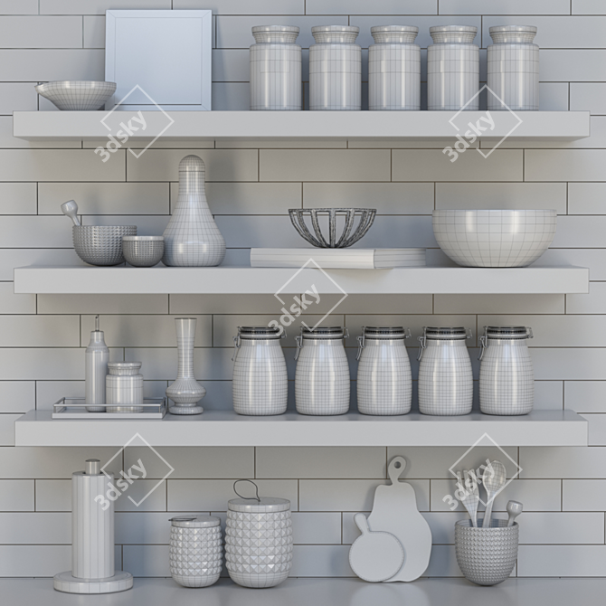 Essential Kitchen Set: Spices, Jars, Dishes 3D model image 2