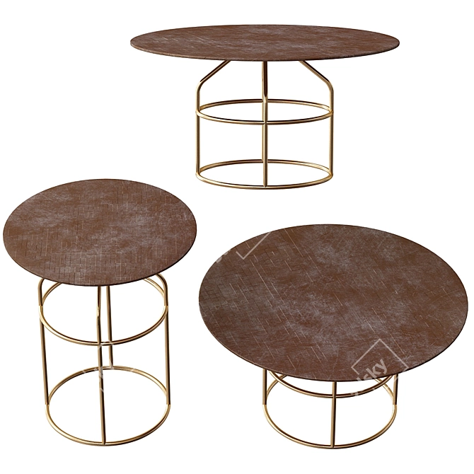 Gold Metal Round Coffee Table Set 3D model image 1