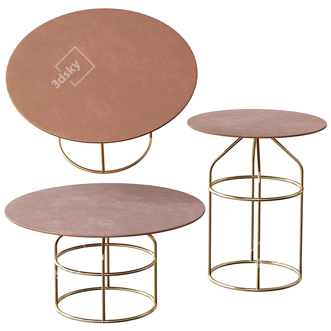 Gold Metal Round Coffee Table Set 3D model image 3