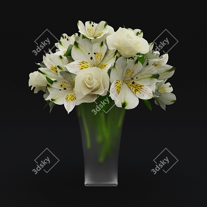 Elegant White Rose & Alstroemeria Bouquet 3D model image 1