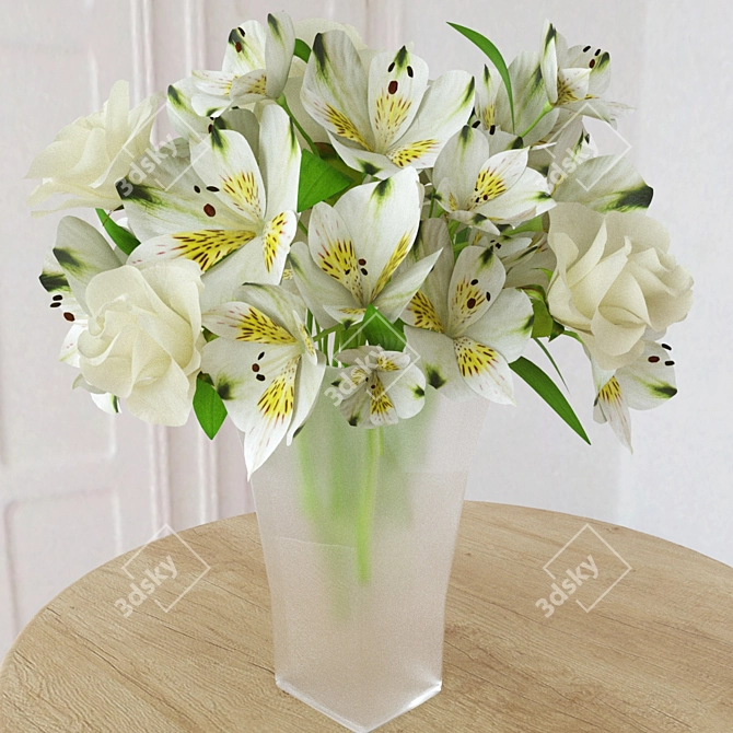 Elegant White Rose & Alstroemeria Bouquet 3D model image 2