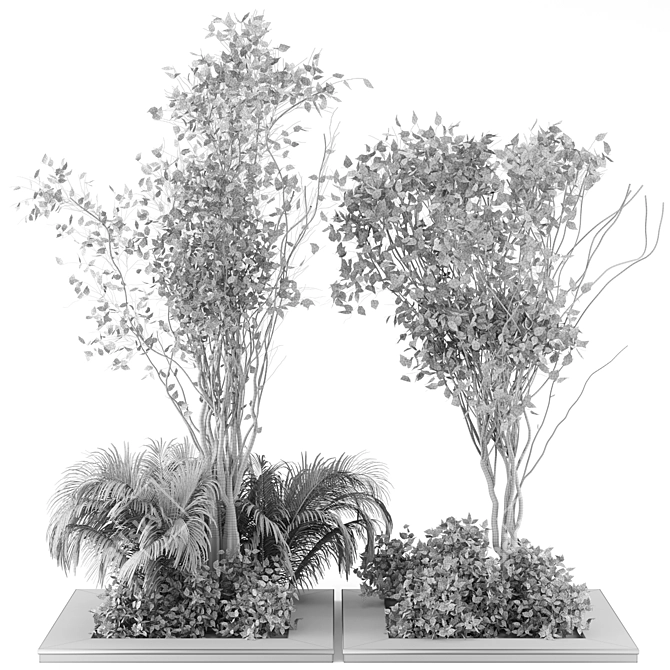 Outdoor Garden Set: Bush & Tree - Set 69 3D model image 5