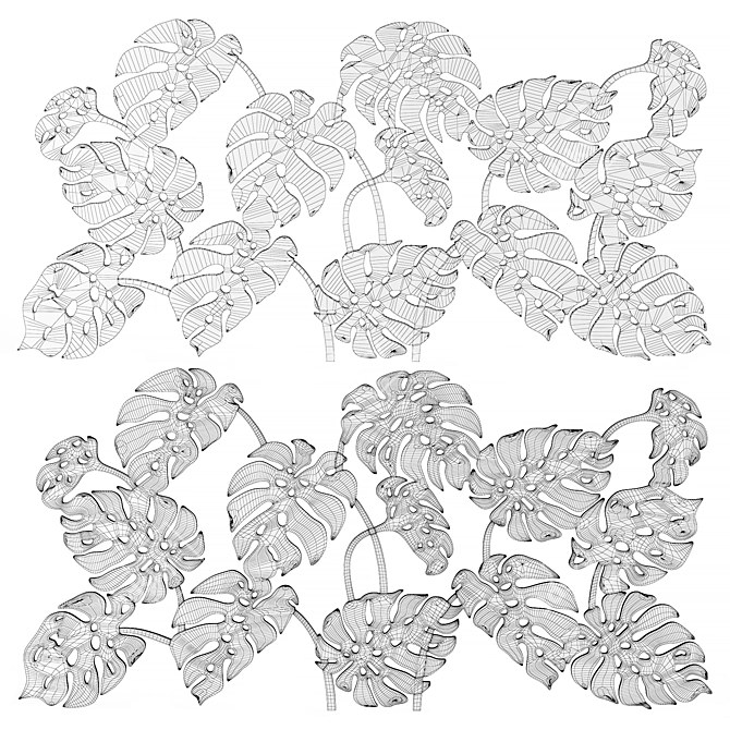 Tropical Monstera Leaves Panel 3D model image 3