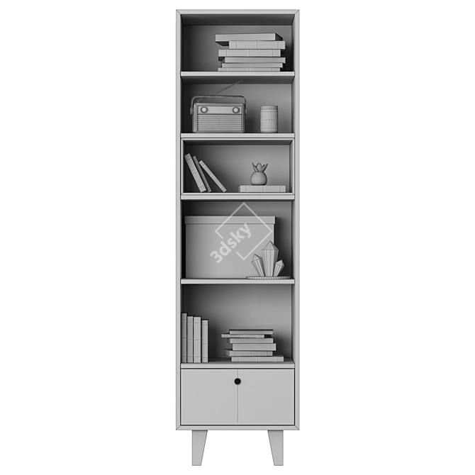 Modern Concept Narrow Bookcase | White & Grey 3D model image 3