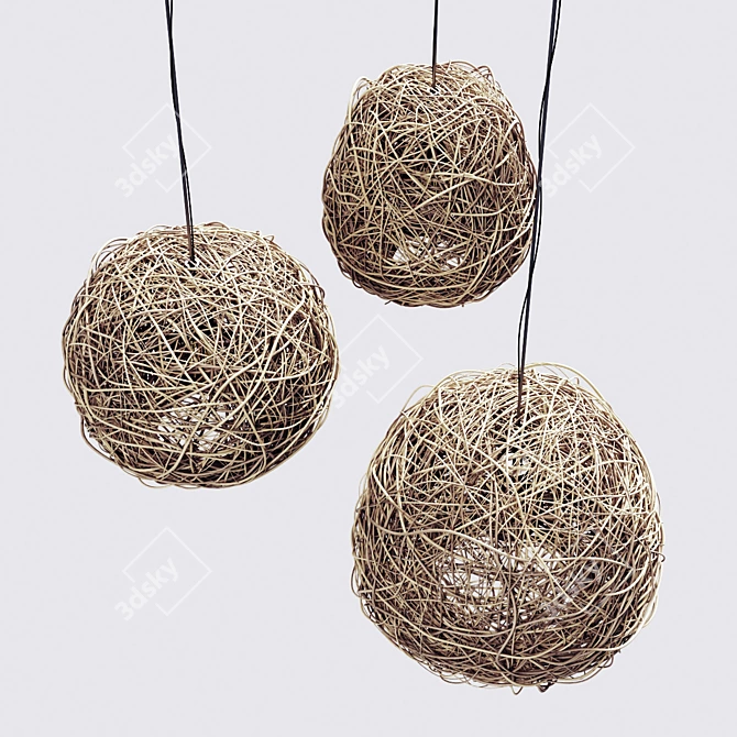 Rattan Sphere Hive Chandelier 3D model image 3