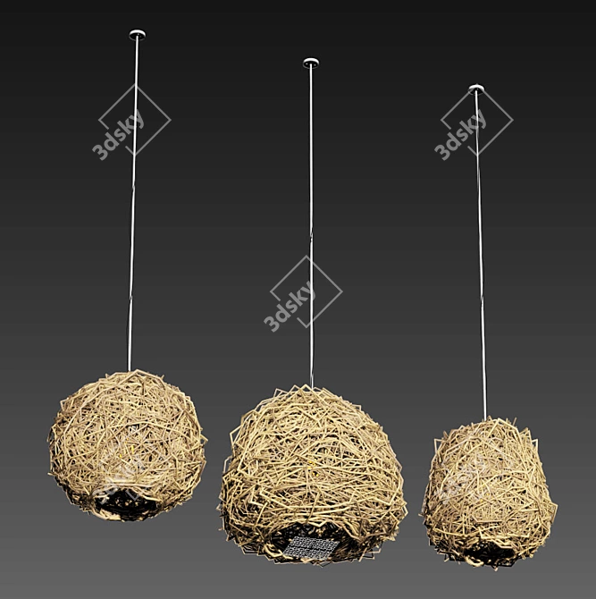 Rattan Sphere Hive Chandelier 3D model image 4