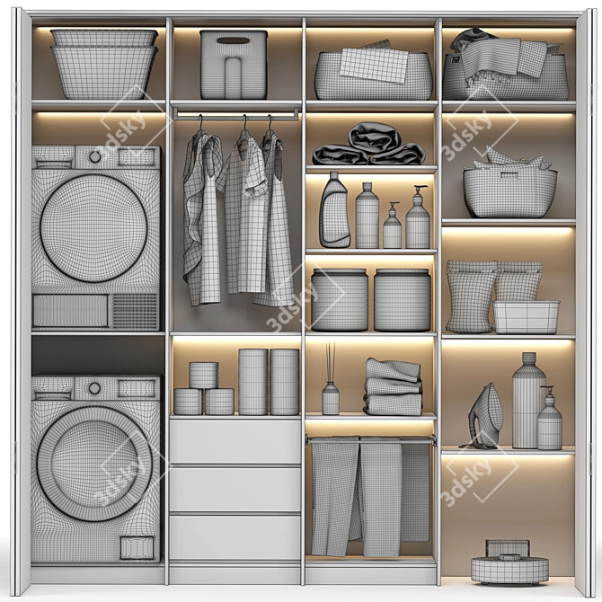 Laundry Essentials Set: Washer, Dryer, Iron 3D model image 4