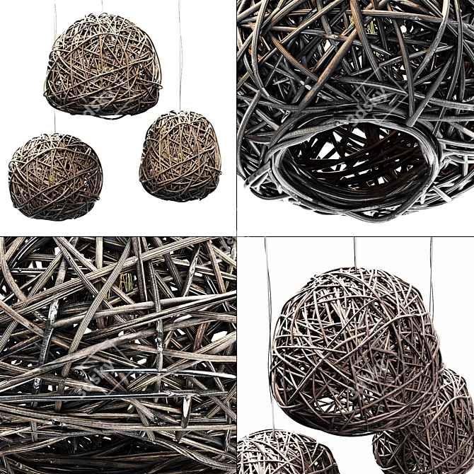 Rattan Hive Sphere Lamp 3D model image 2