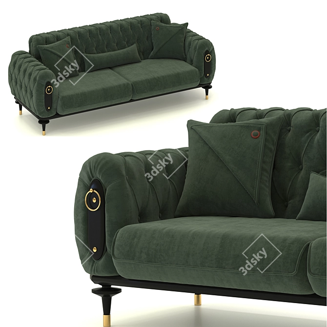 Luxury Army Green Velvet Tufted Sofa 3D model image 2