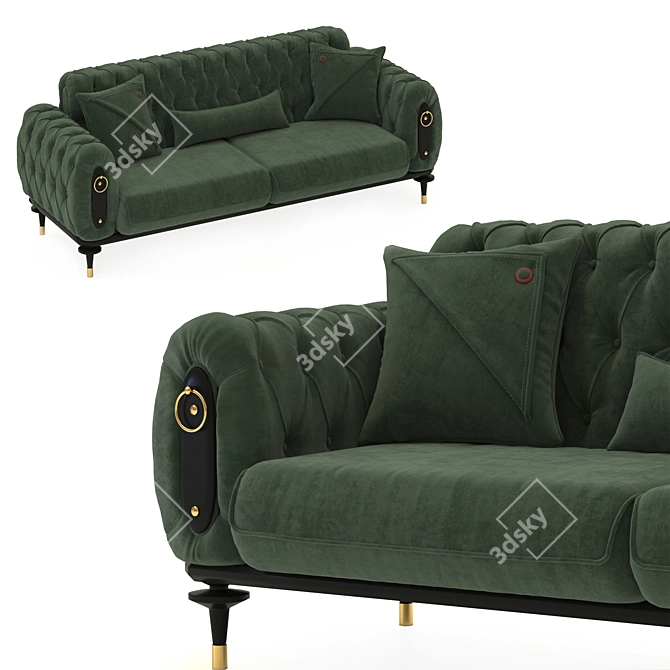 Luxury Army Green Velvet Tufted Sofa 3D model image 6