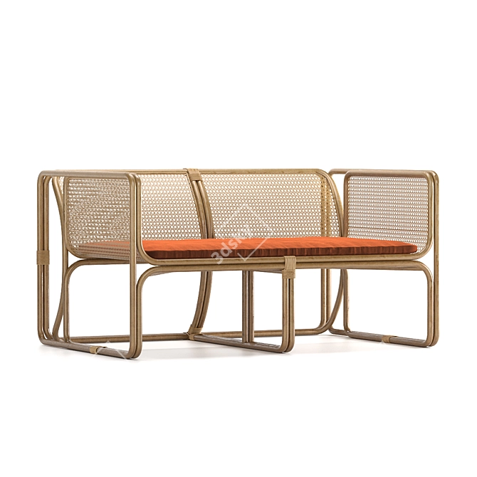 Elegant Natural Rattan Settee 3D model image 1