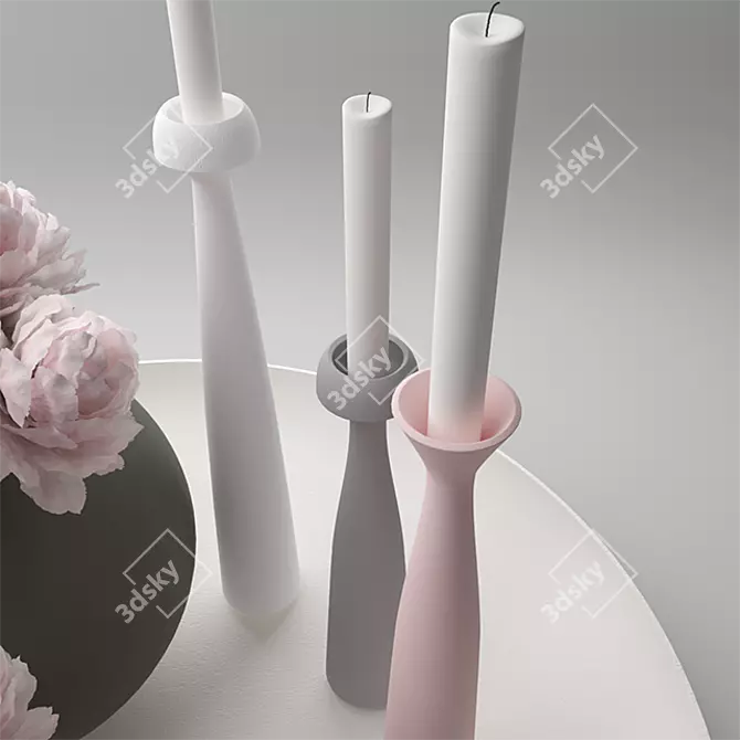 Modern Ceramic Decor Set | Spherical Vases & Candlesticks 3D model image 4