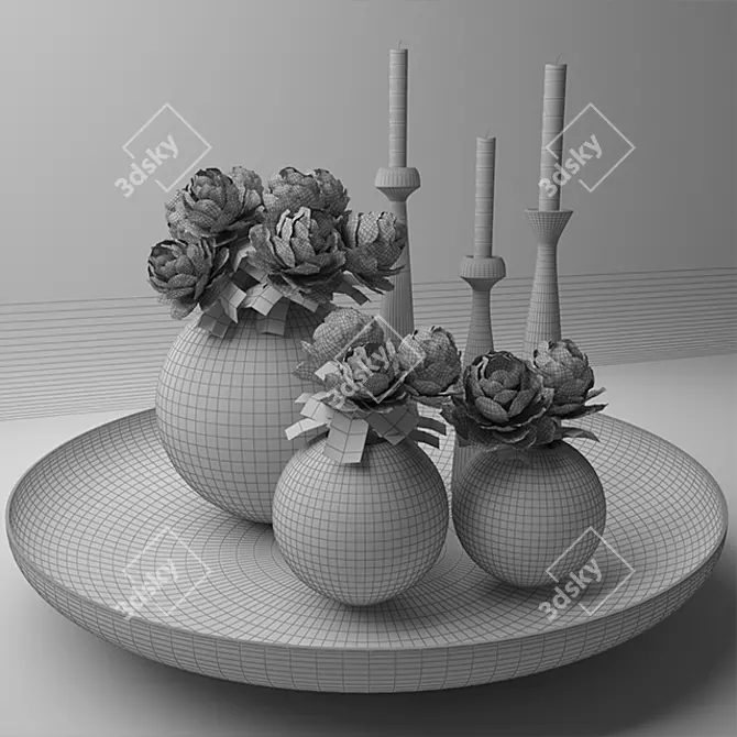 Modern Ceramic Decor Set | Spherical Vases & Candlesticks 3D model image 5