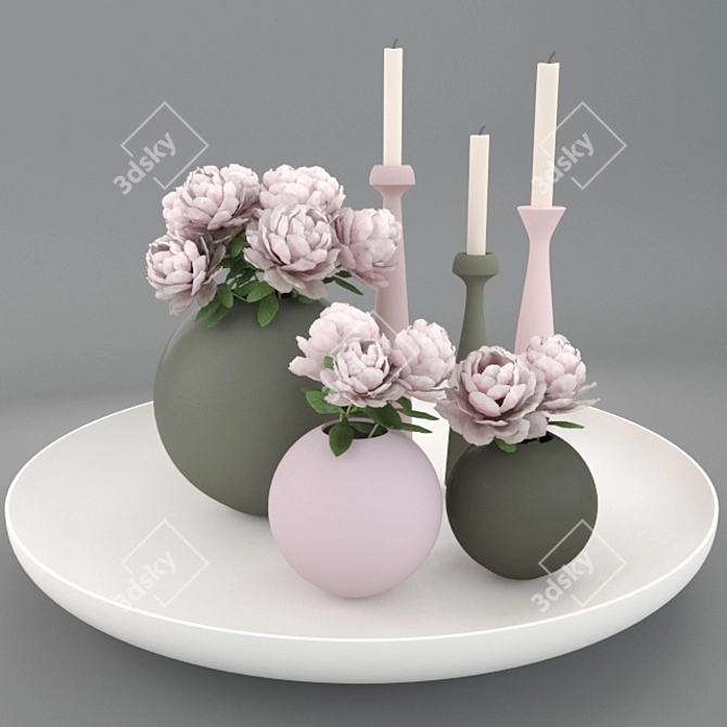 Modern Ceramic Decor Set | Spherical Vases & Candlesticks 3D model image 6