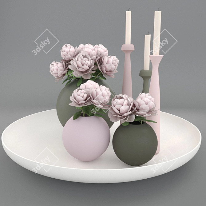 Modern Ceramic Decor Set | Spherical Vases & Candlesticks 3D model image 7