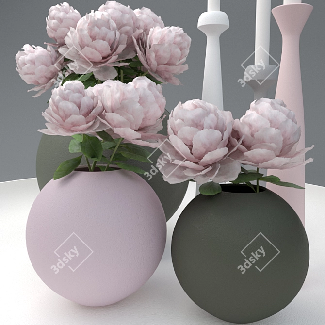 Modern Ceramic Decor Set | Spherical Vases & Candlesticks 3D model image 9