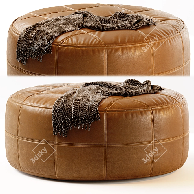 Luxury Saddle Leather Pouf Ottoman 3D model image 1