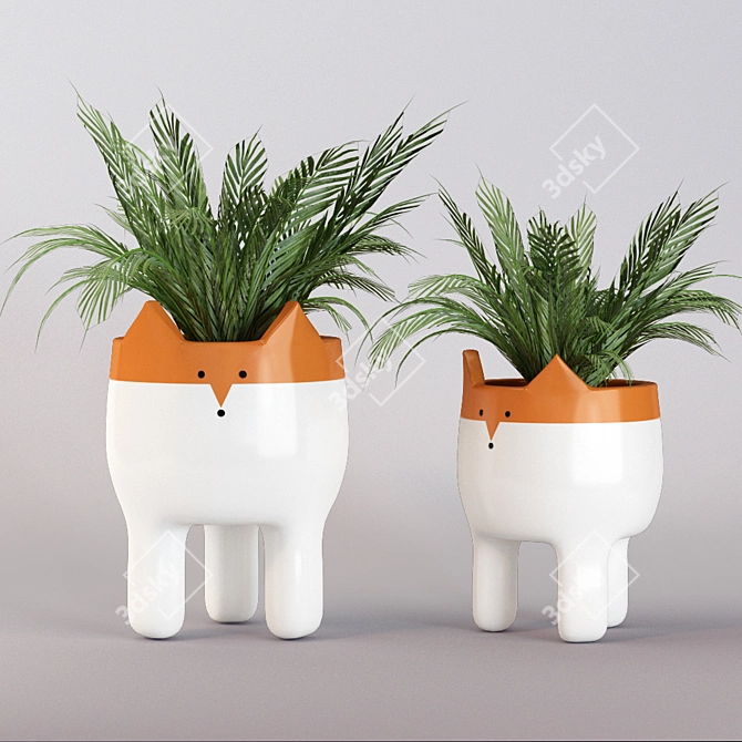  Whimsical Ceramic Fox Plant Pot 3D model image 1