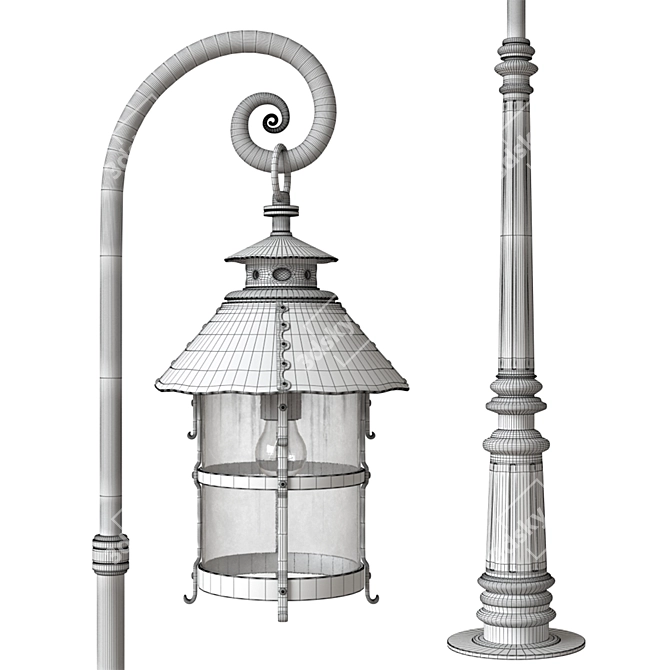 Elegant Iron Street Lamp 3D model image 5