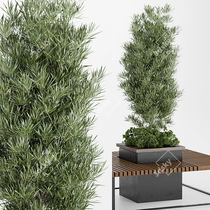 Modern Bench with Plant Decoration 3D model image 2