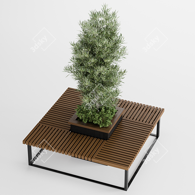 Modern Bench with Plant Decoration 3D model image 3