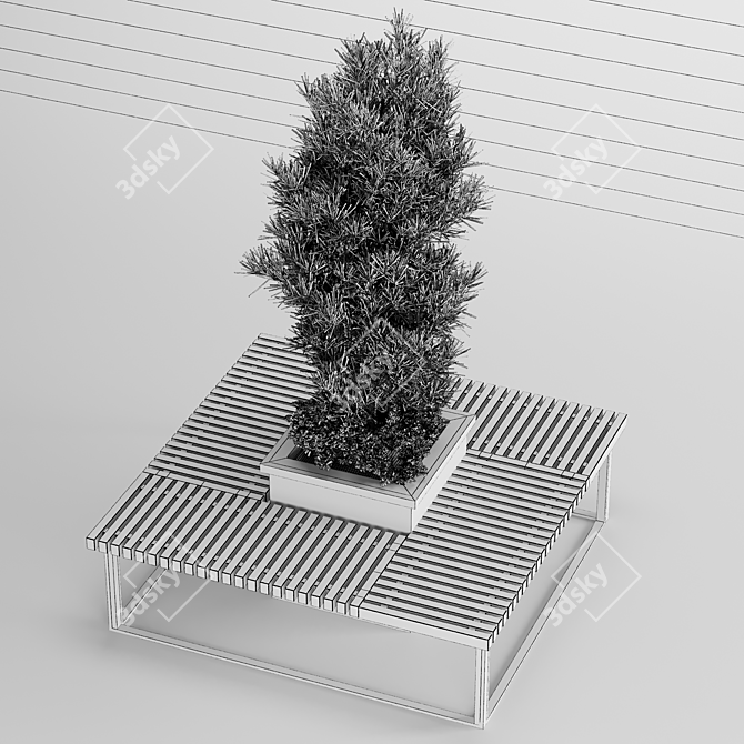 Modern Bench with Plant Decoration 3D model image 4